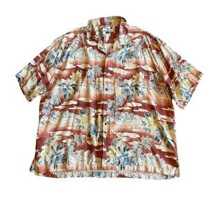 Tommy Bahama 100% Silk Tropical Print Button-Down Shirt Short Sleeve Size 2XL